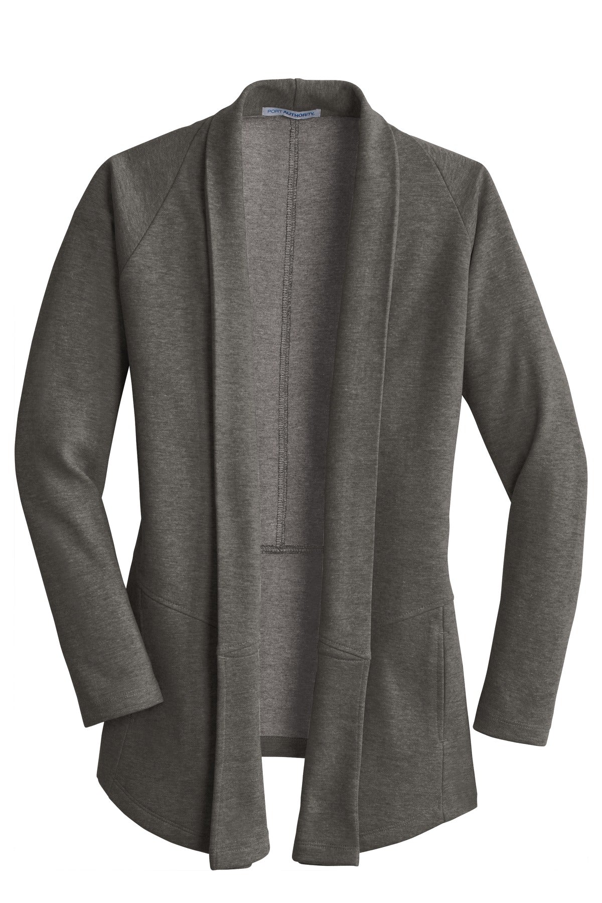 Front View of Char He/MH Gry Port Authority Women's Interlock Cardigan. L807