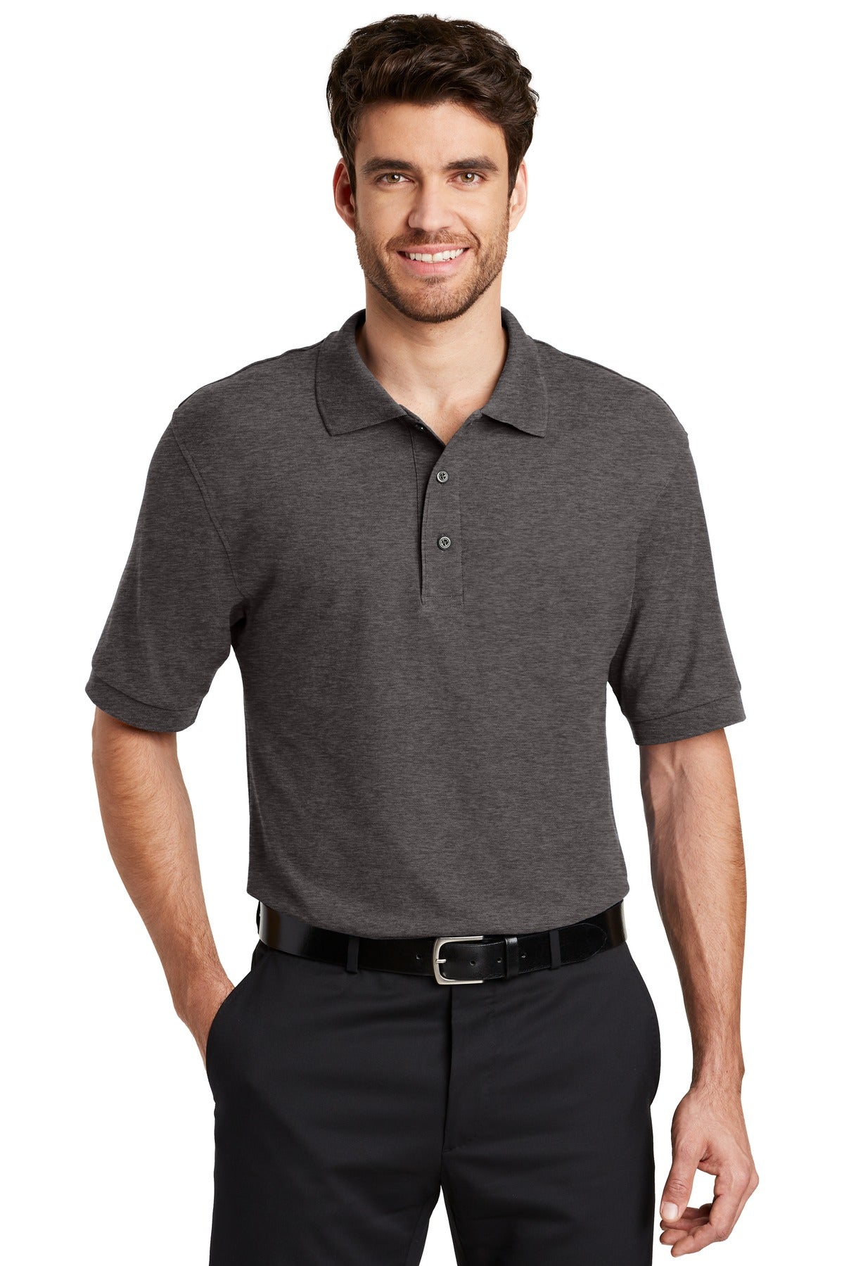 Front View of Char Hthr Grey Port Authority Extended Size Silk Touch Polo K500ES