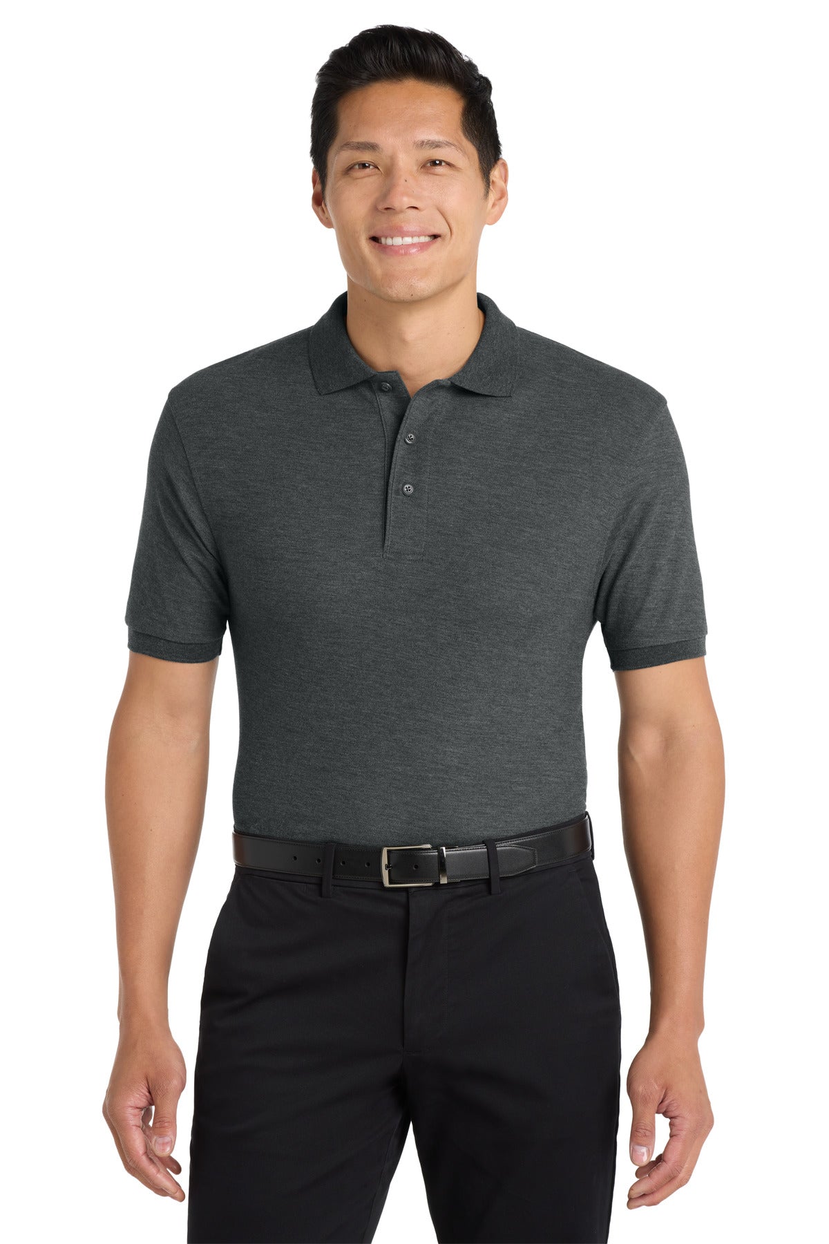 Front View of Char Hthr Grey Port Authority Extended Size Silk Touch Polo K500ES