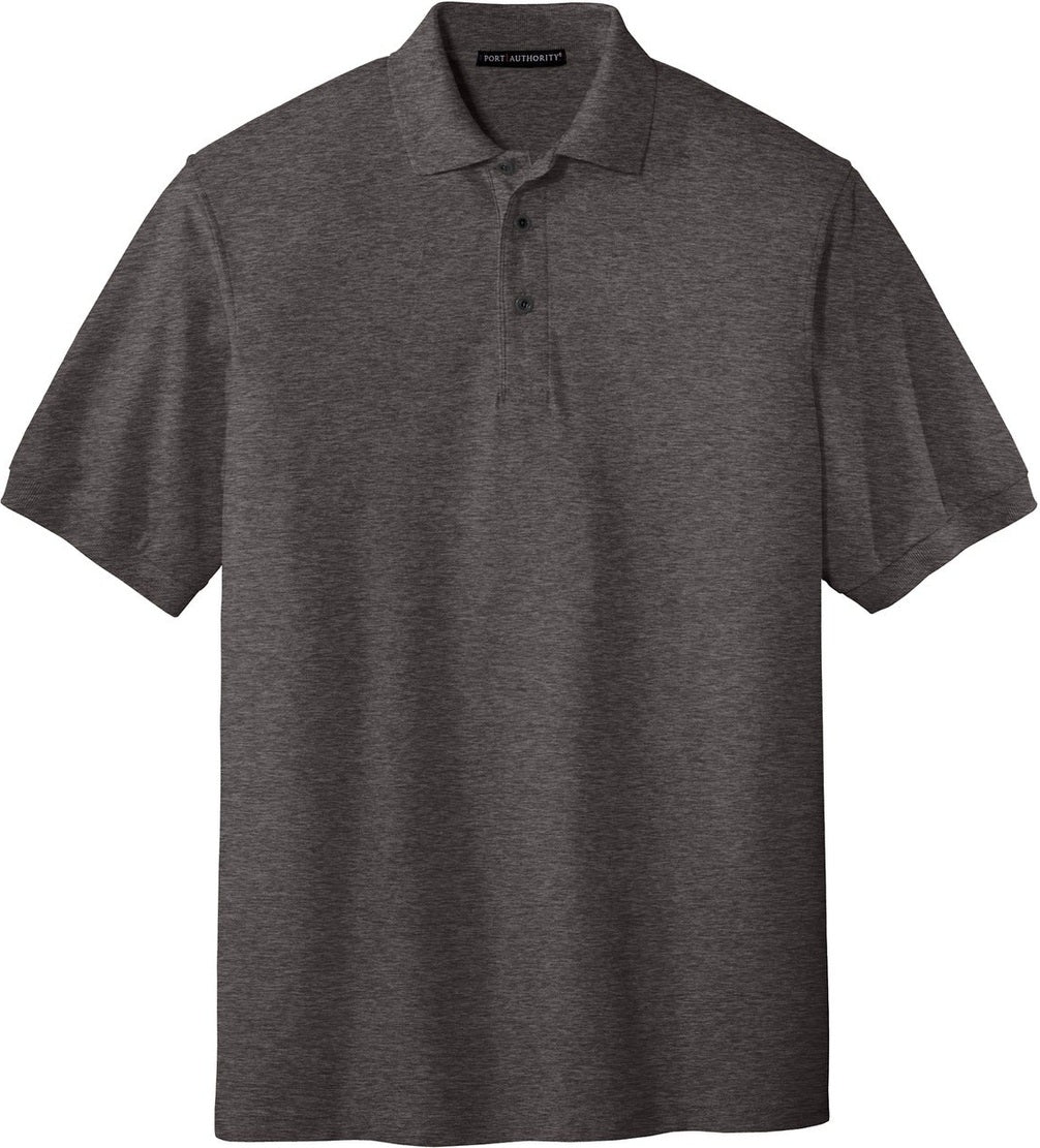 Front View of Char Hthr Grey Port Authority Silk Touch Polo K500