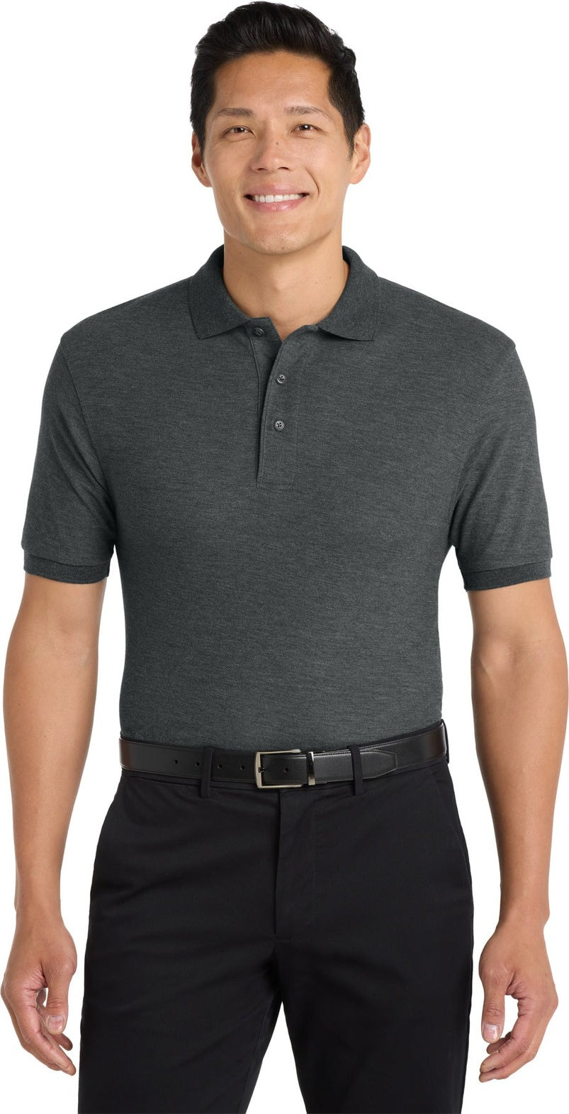 Front View of Char Hthr Grey Port Authority Silk Touch Polo K500