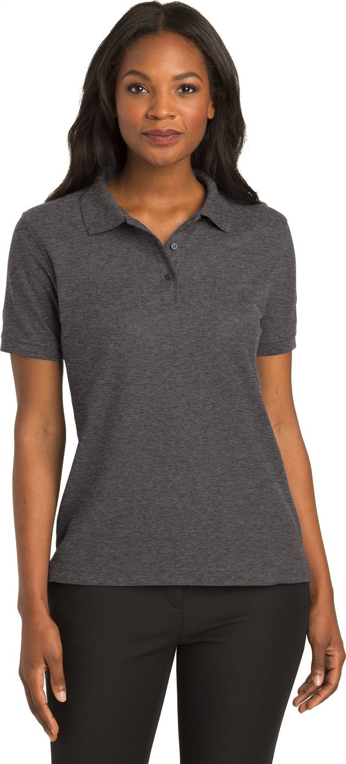 Front View of Char Hthr Grey Port Authority Women's Silk Touch Polo. L500