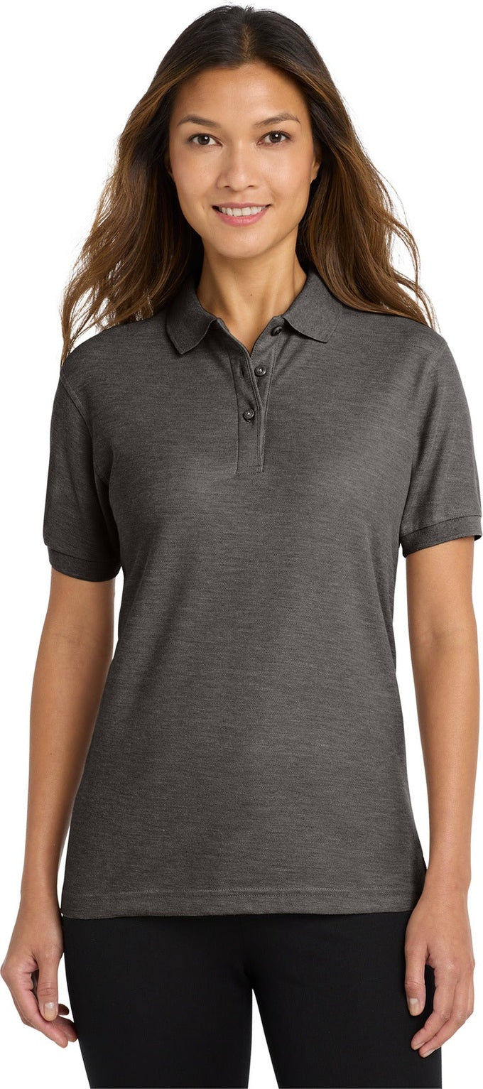 Front View of Char Hthr Grey Port Authority Women's Silk Touch Polo. L500