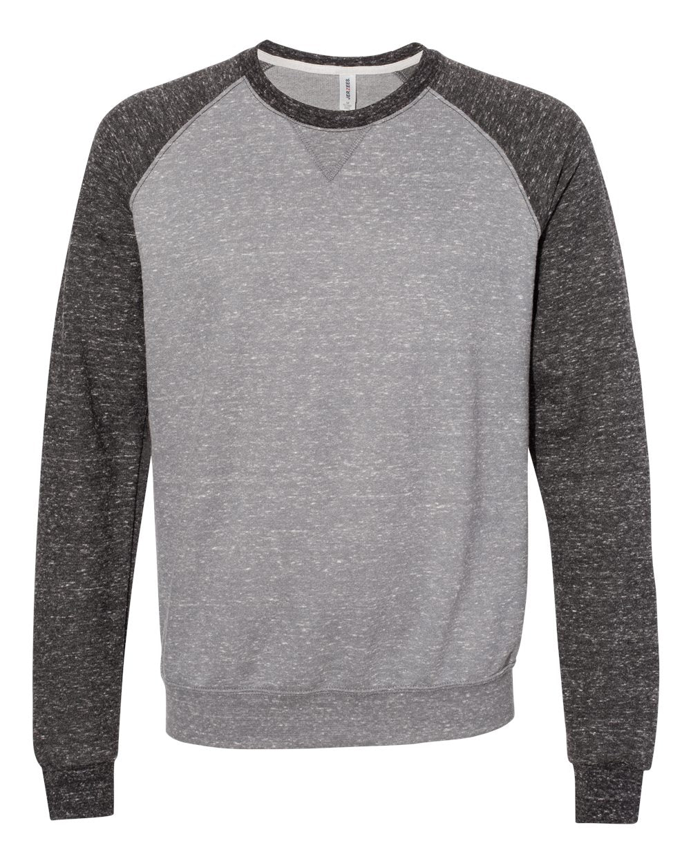 Front View of Charcoal/ Black Ink Snow Heather French Terry Crewneck Sweatshirt - 91MR