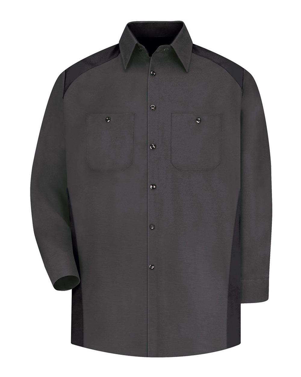 Front View of Charcoal/ Black Long Sleeve Motorsports Shirt - Tall Sizes - SP18T