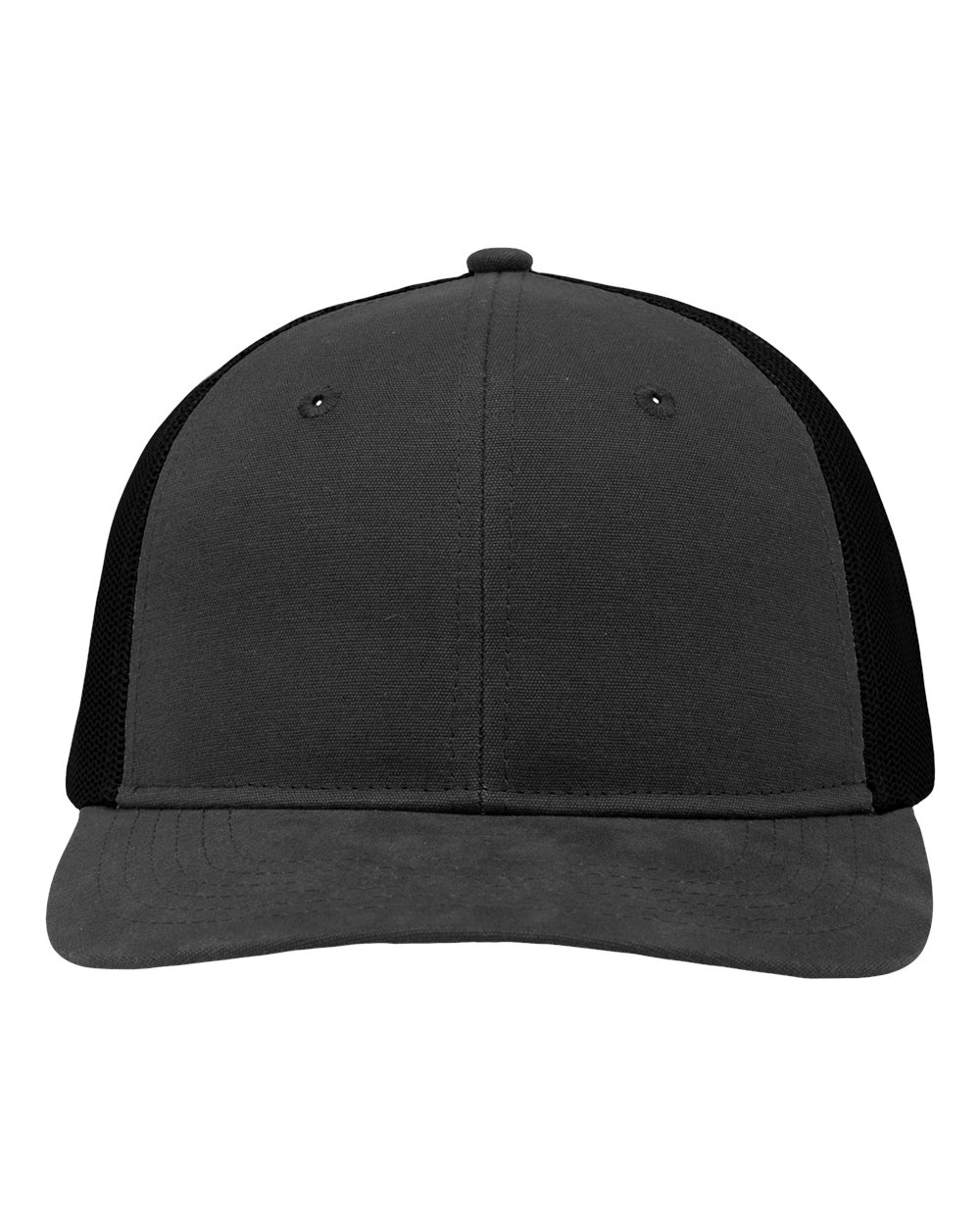 Front View of Charcoal/ Black Modern Six-Panel Trucker Fit Cap - SP1650
