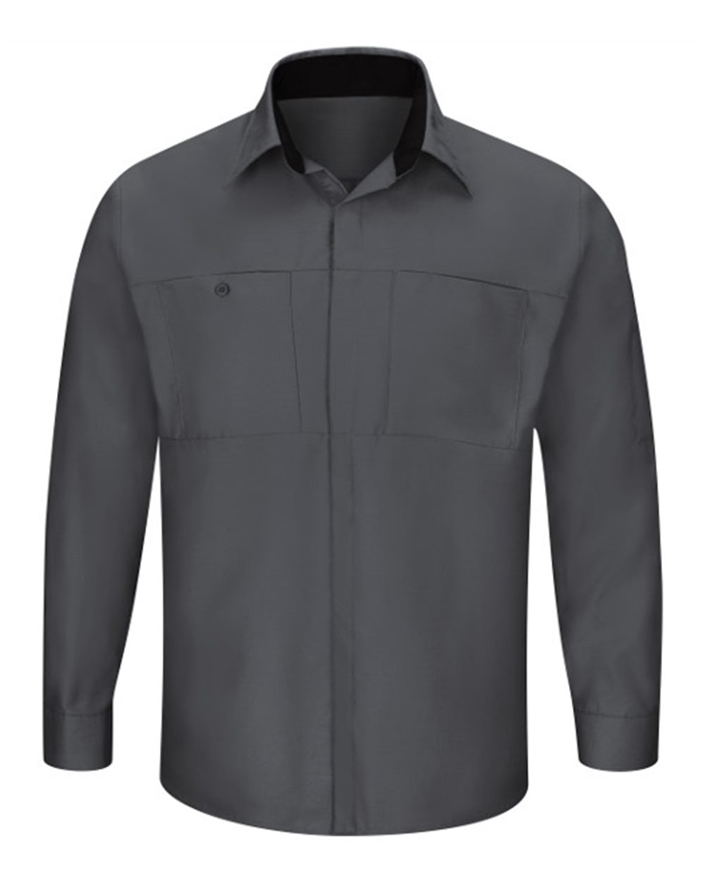 Front View of Charcoal/ Black Performance Plus Long Sleeve Shirt with OilBlok Technology - SY32