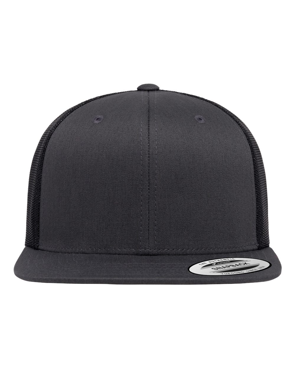 Front View of Charcoal/ Black Retro High Profile Trucker Cap - 6609