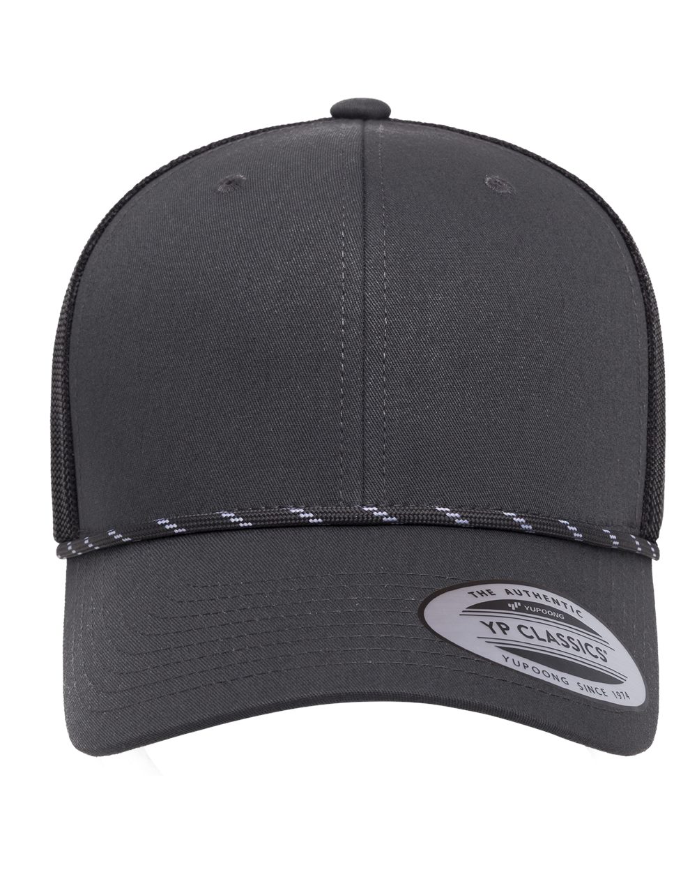 Front View of Charcoal/ Black Retro Trucker Rope Cap - 6606BD