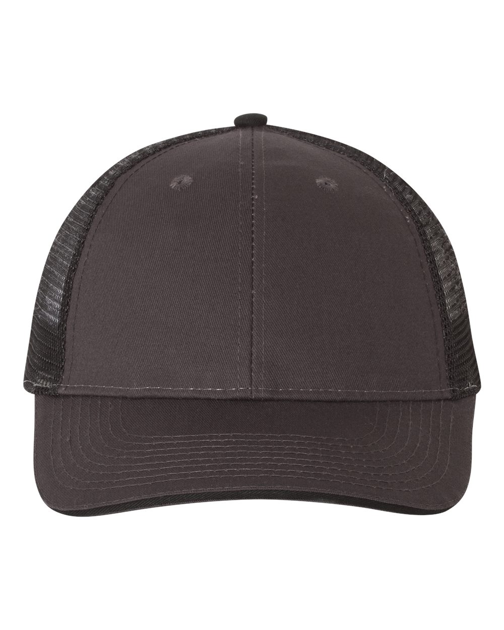 Front View of Charcoal/ Black Sandwich Trucker Cap - S102