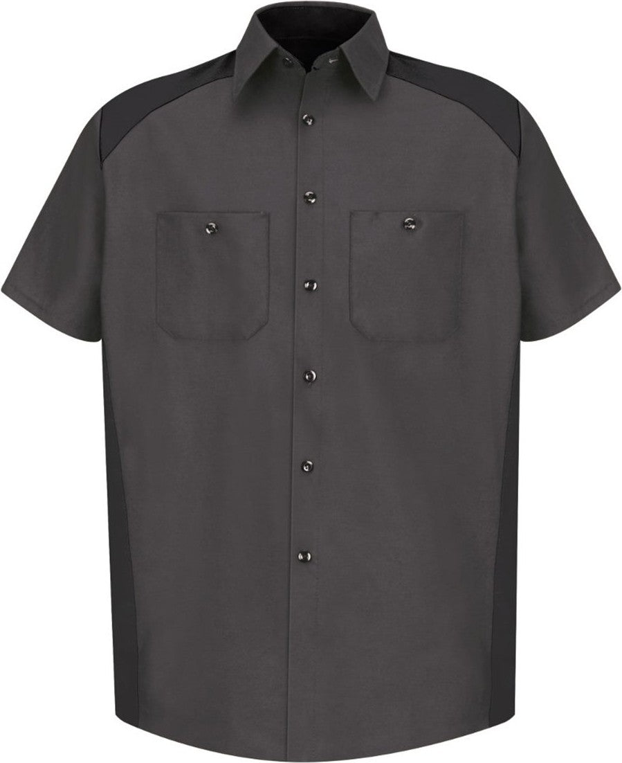 Front View of Charcoal/ Black Short Sleeve Motorsports Shirt - Tall Sizes - SP28T