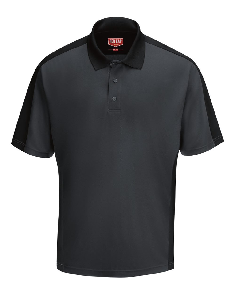 Front View of Charcoal/ Black Short Sleeve Performance Knit Two Tone Polo - SK54