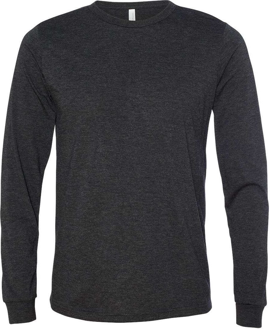 Front View of Charcoal Black Triblend Triblend Long Sleeve Tee - 3513