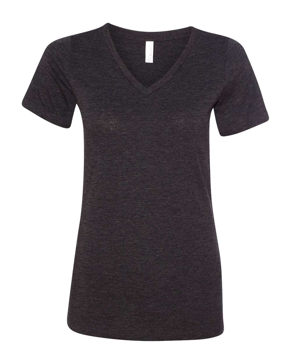 Front View of Charcoal Black Triblend Women's Relaxed Triblend Short Sleeve V-Neck Tee - 6415