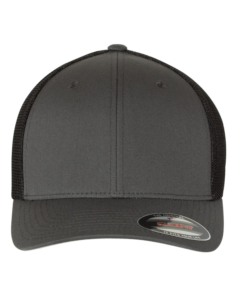 Front View of Charcoal/ Black Trucker Cap - 6511