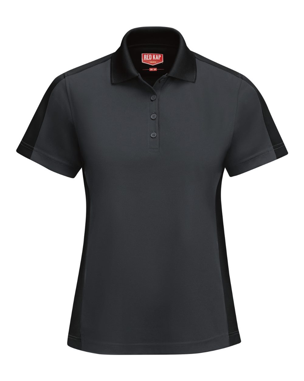 Front View of Charcoal/ Black Women's Short Sleeve Performance Knit Two-Tone Polo - SK53