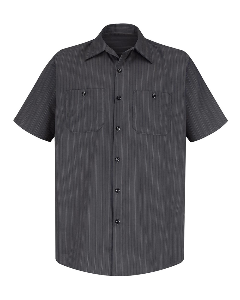 Front View of Charcoal/ Blue/ White Stripe Premium Short Sleeve Work Shirt - Tall Sizes - SP20T