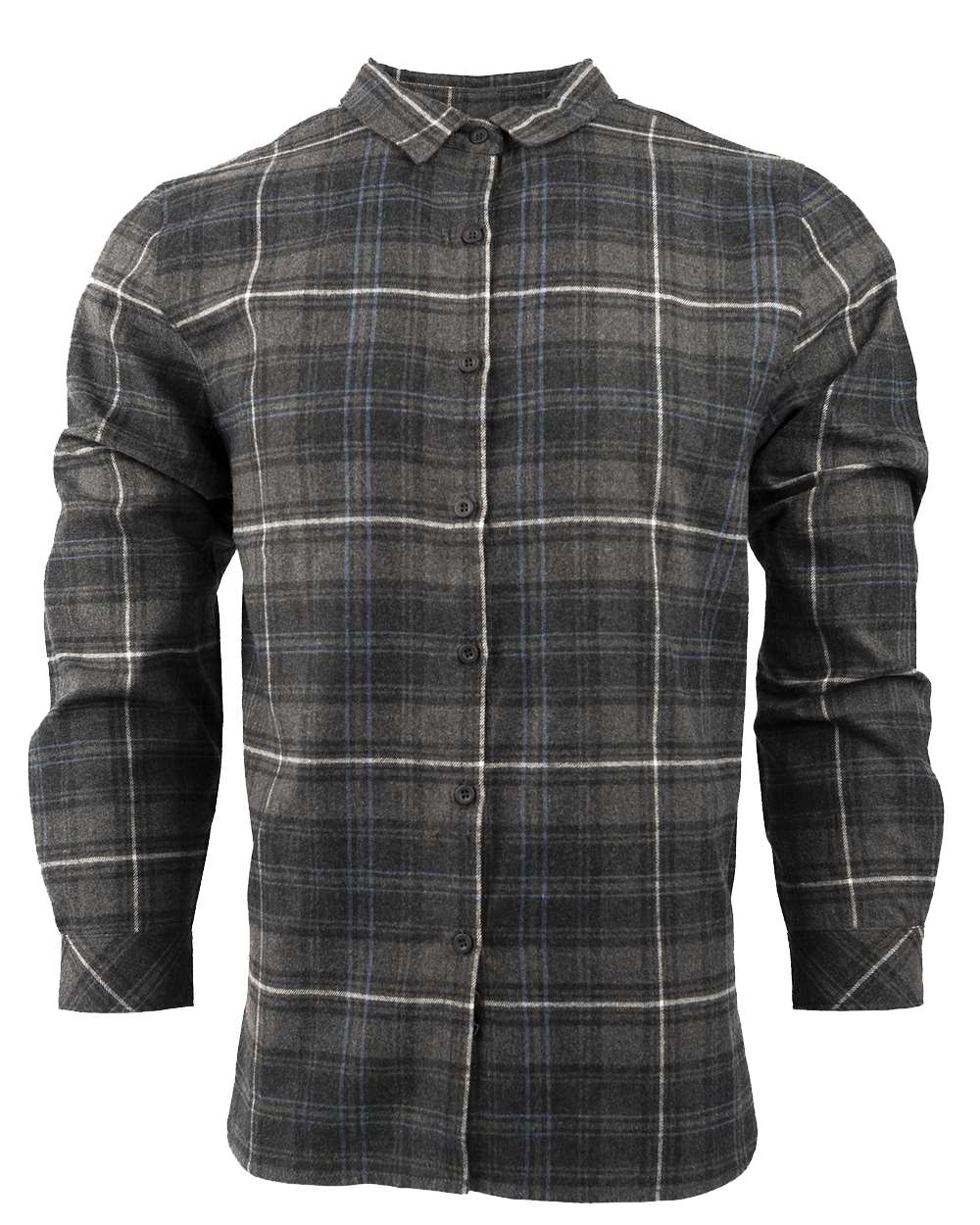 Front View of Charcoal/ Blue Women's No Pocket Yarn-Dyed Long Sleeve Flannel Shirt - 5212