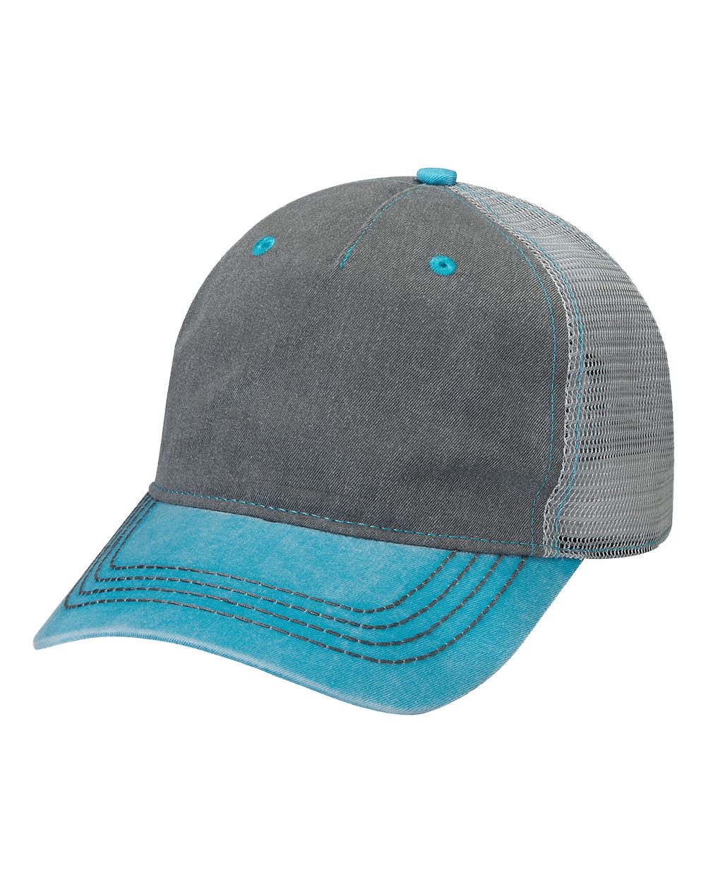 Front View of Charcoal/ Caribbean/ Grey Endeavor Cap - EN102