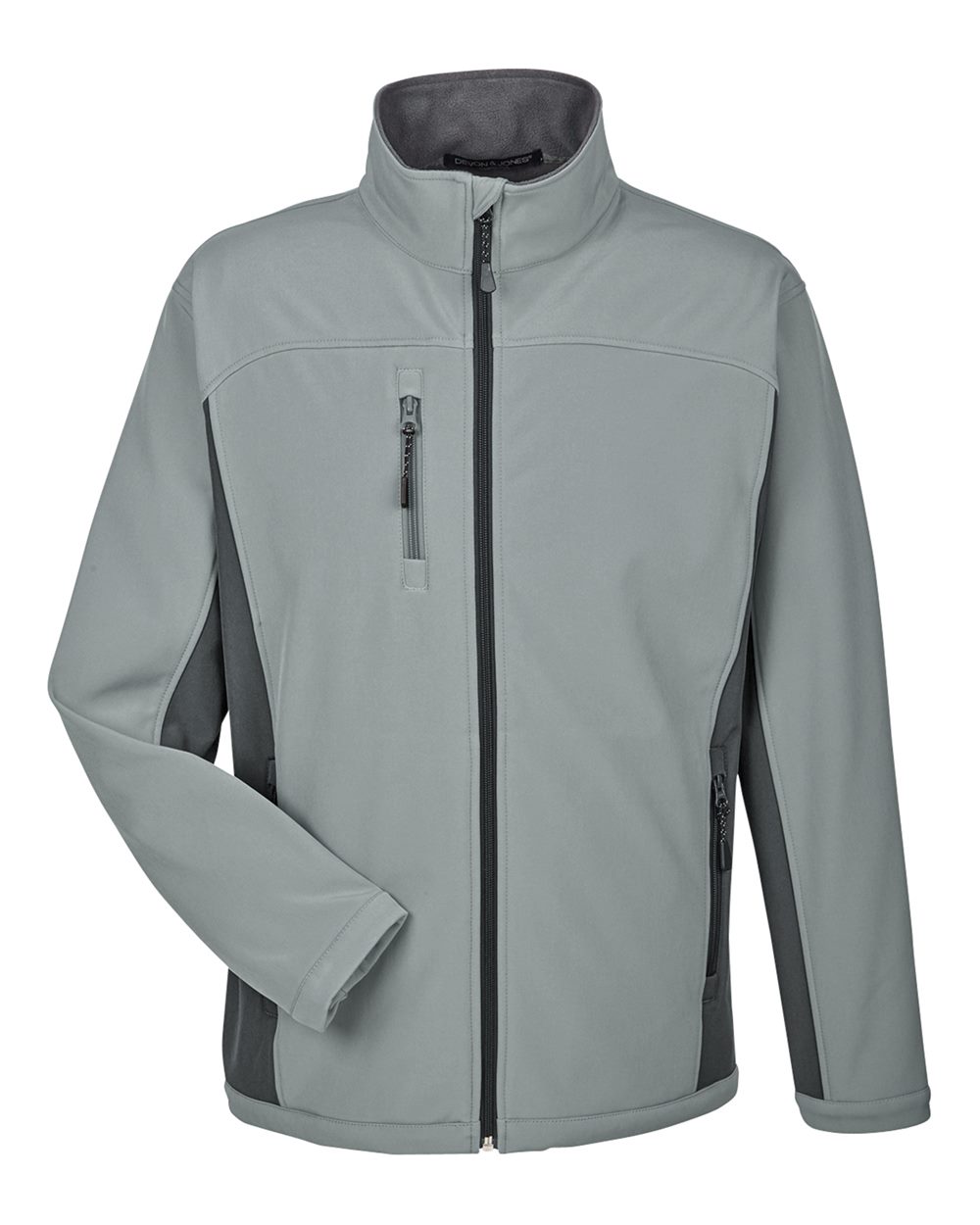 Front View of Charcoal/ Dark Charcoal Men's Soft Shell Colorblock Jacket - D997