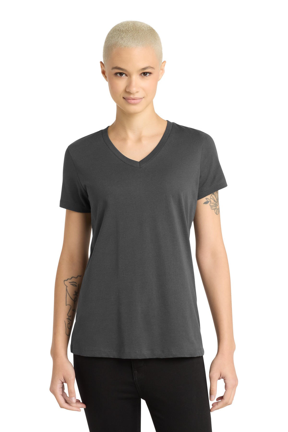 Front View of Charcoal District - Women's Perfect Weight V-Neck Tee. DM1170L