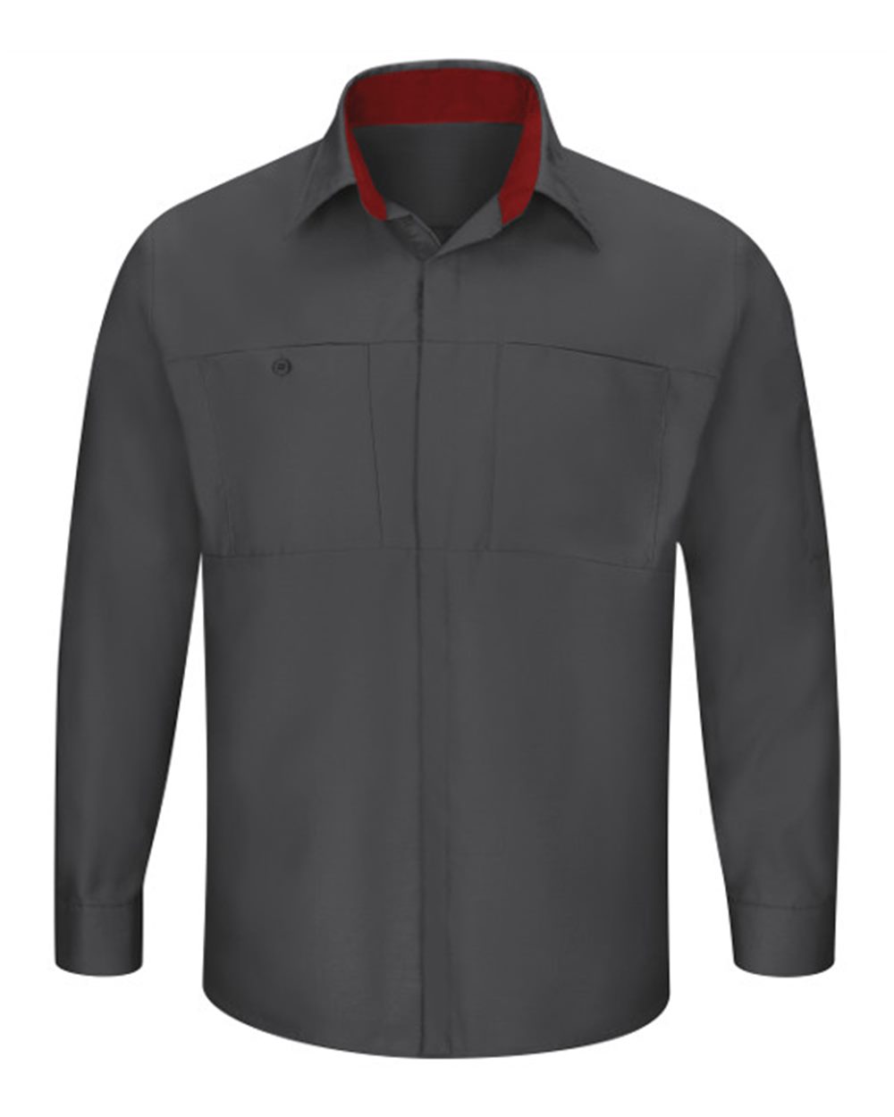 Front View of Charcoal/ Fireball Red Performance Plus Long Sleeve Shirt with OilBlok Technology - Tall Sizes - SY32T