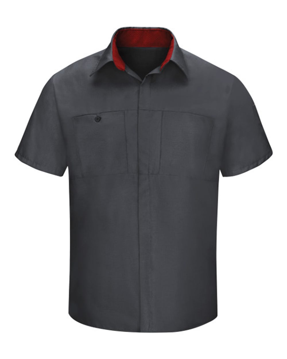 Front View of Charcoal/ Fireball Red Performance Plus Short Sleeve Shirt with Oilblok Technology - SY42