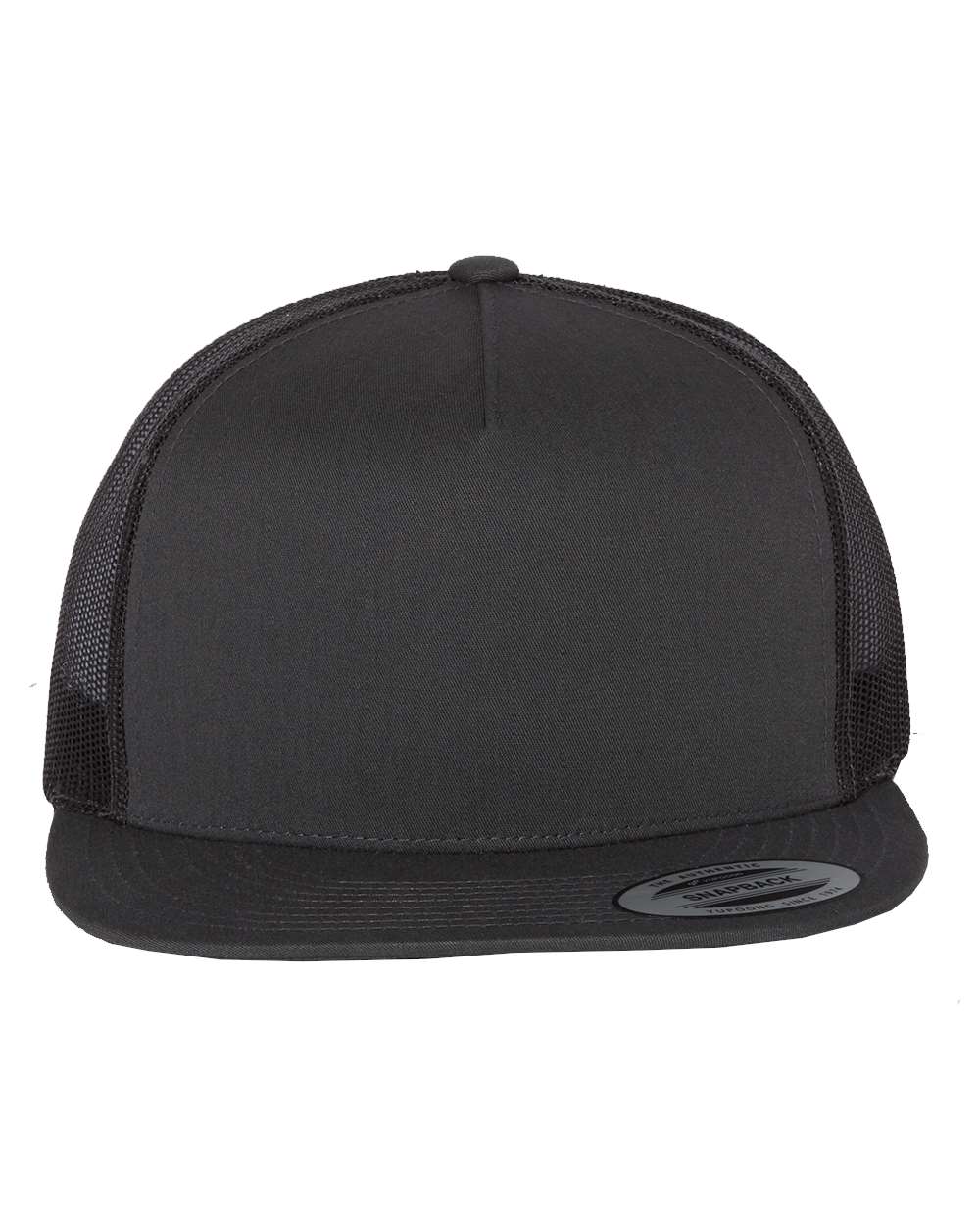 Front View of Charcoal Five-Panel Classic Trucker Cap - 6006