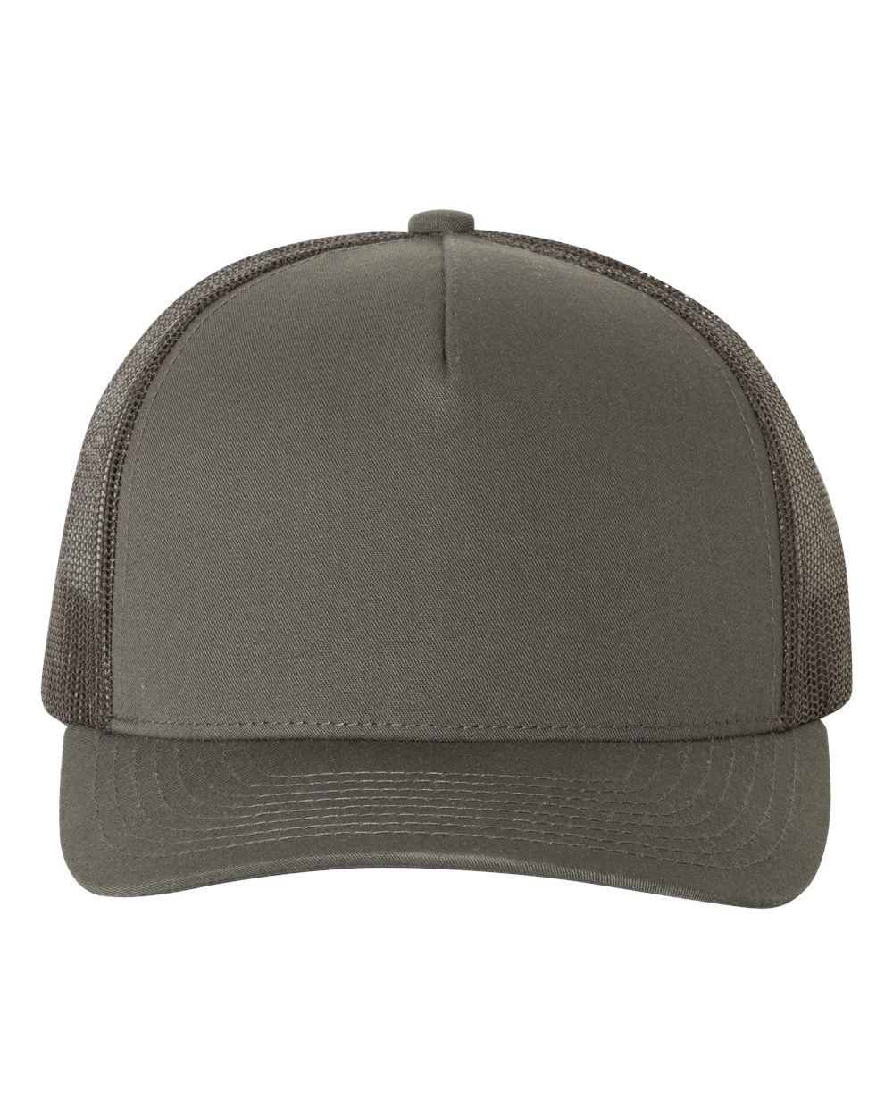 Front View of Charcoal Five-Panel Retro Trucker Cap - 6506
