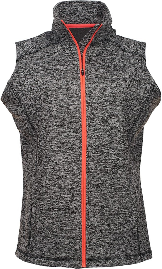 Front View of Charcoal Fleck/ Fire Coral Women’s Cosmic Fleece Vest - 8625
