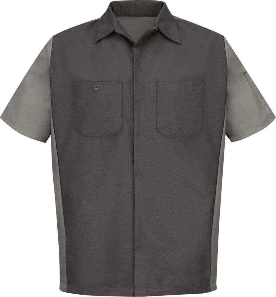 Front View of Charcoal/ Grey Short Sleeve Automotive Crew Shirt - SY20