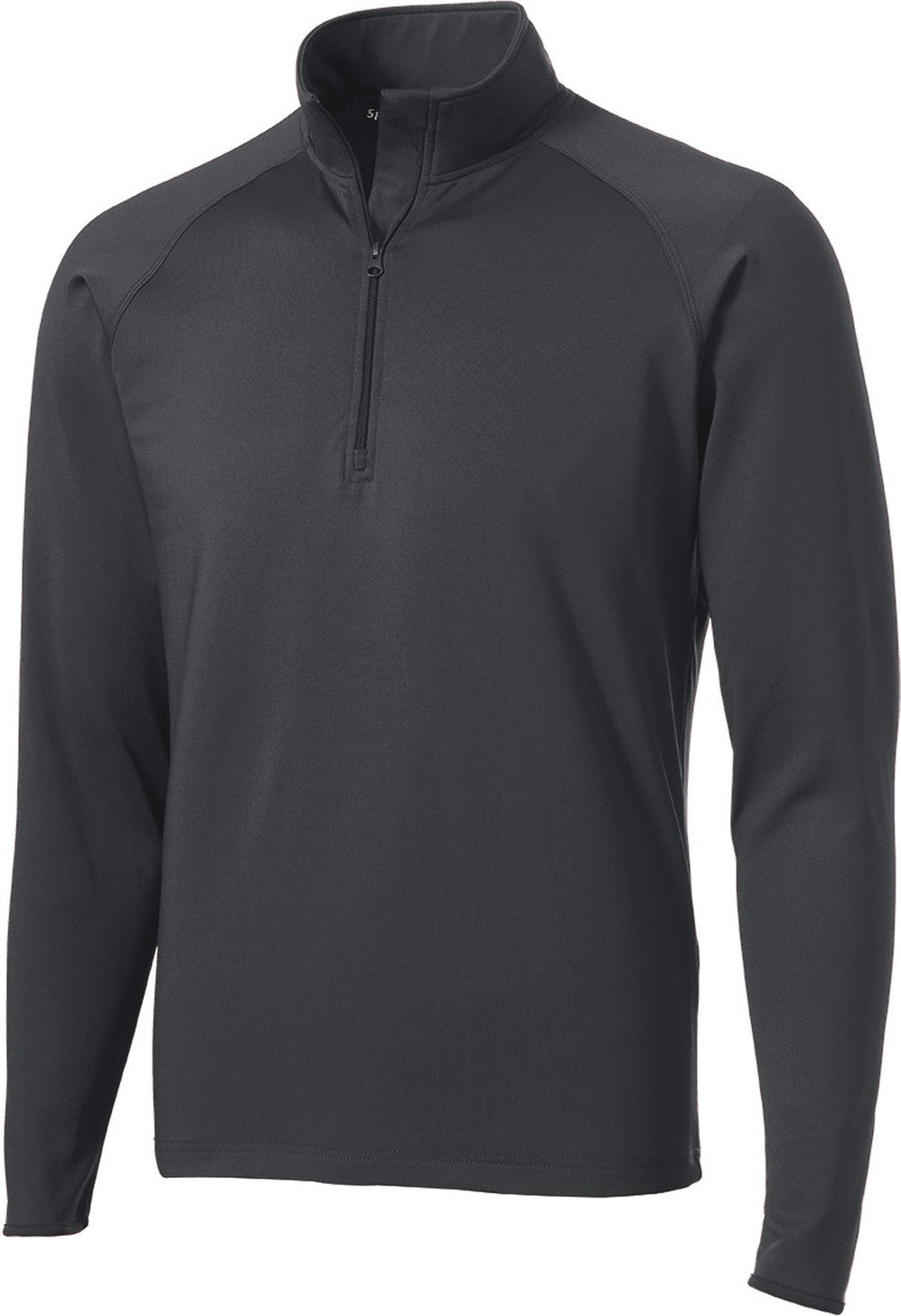 Front View of Charcoal Grey Sport-Tek Sport-Wick Stretch 1/4-Zip Pullover. ST850