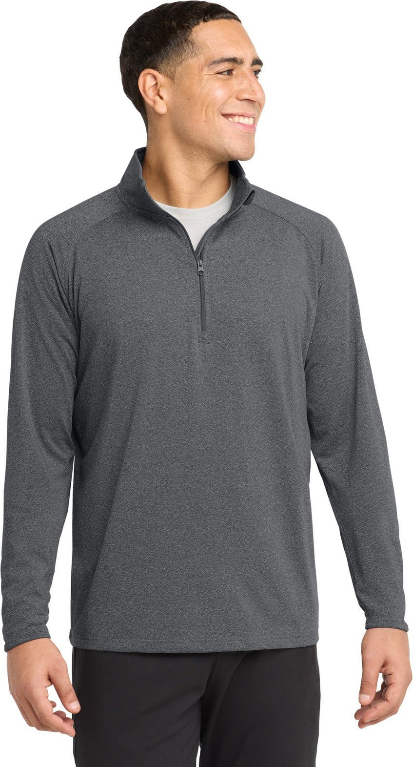 Front View of Charcoal Gy He Sport-Tek Sport-Wick Stretch 1/4-Zip Pullover. ST850