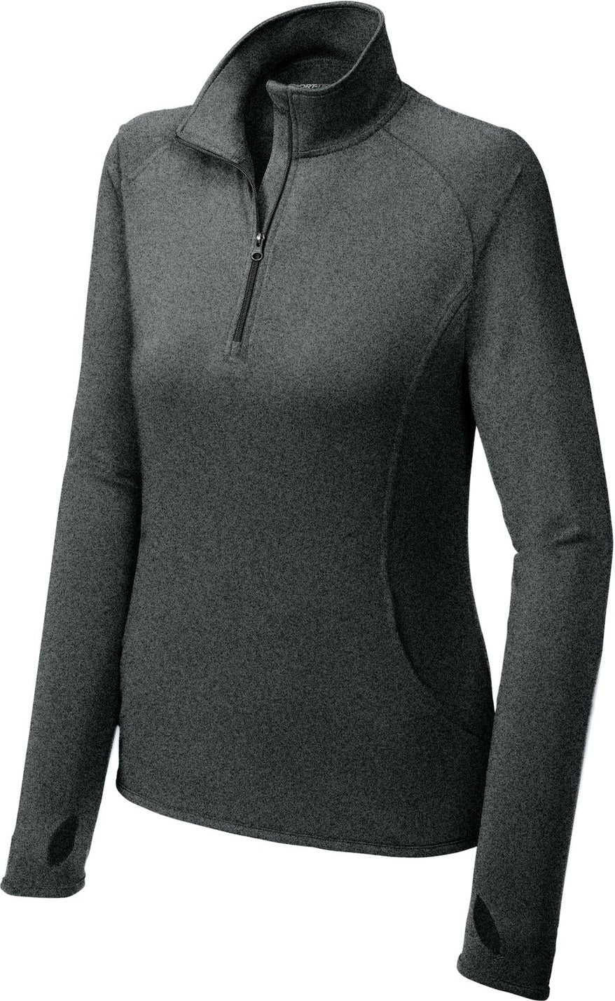 Front View of Charcoal Gy He Sport-Tek Women's Sport-Wick Stretch 1/4-Zip Pullover. LST850