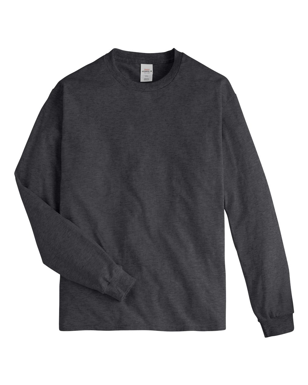 Front View of Charcoal Heather Authentic Long Sleeve T-Shirt - 5586