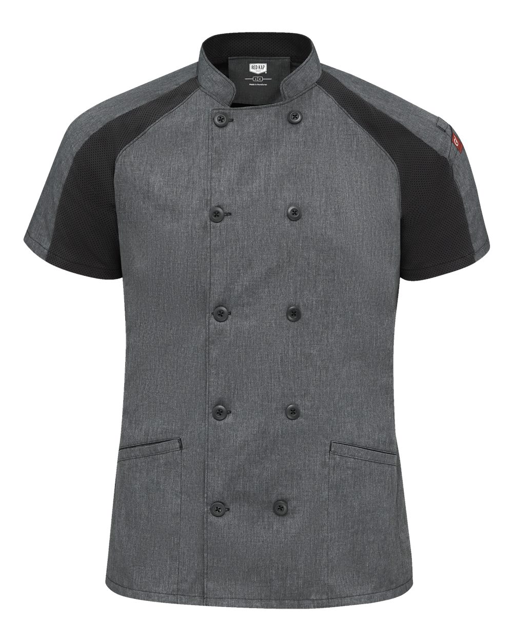 Front View of Charcoal Heather/ Charcoal/ Black Mesh Women&#39;s Airflow Raglan Chef Coat - 051W