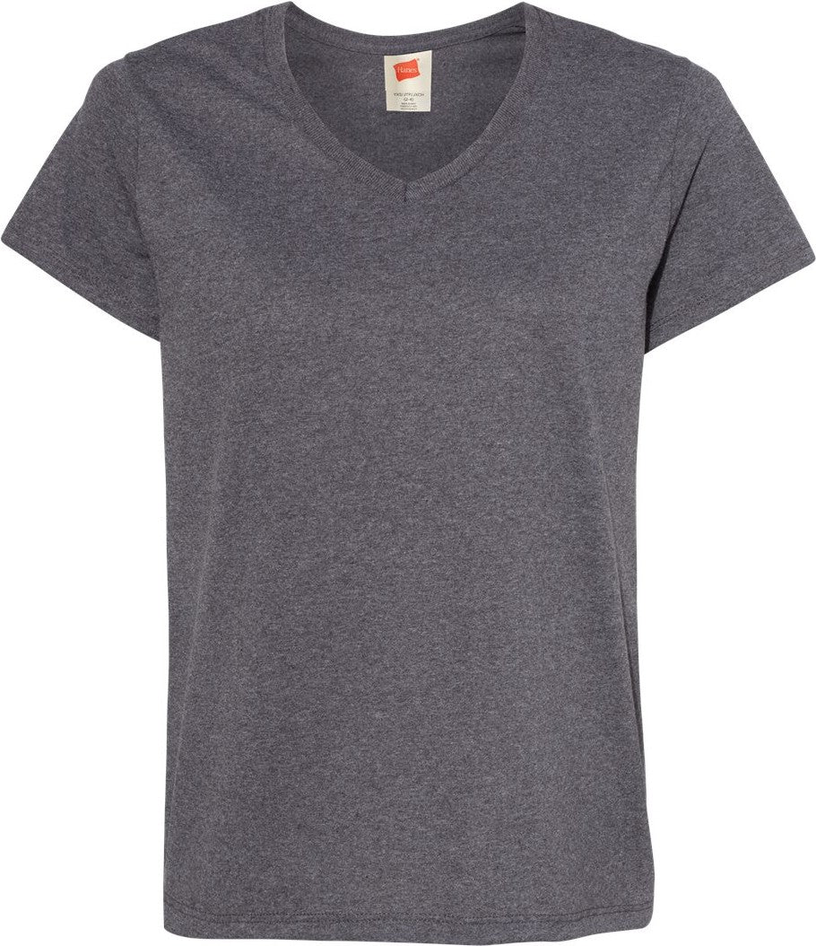 Front View of Charcoal Heather Essential-T Women’s V-Neck T-Shirt - 5780