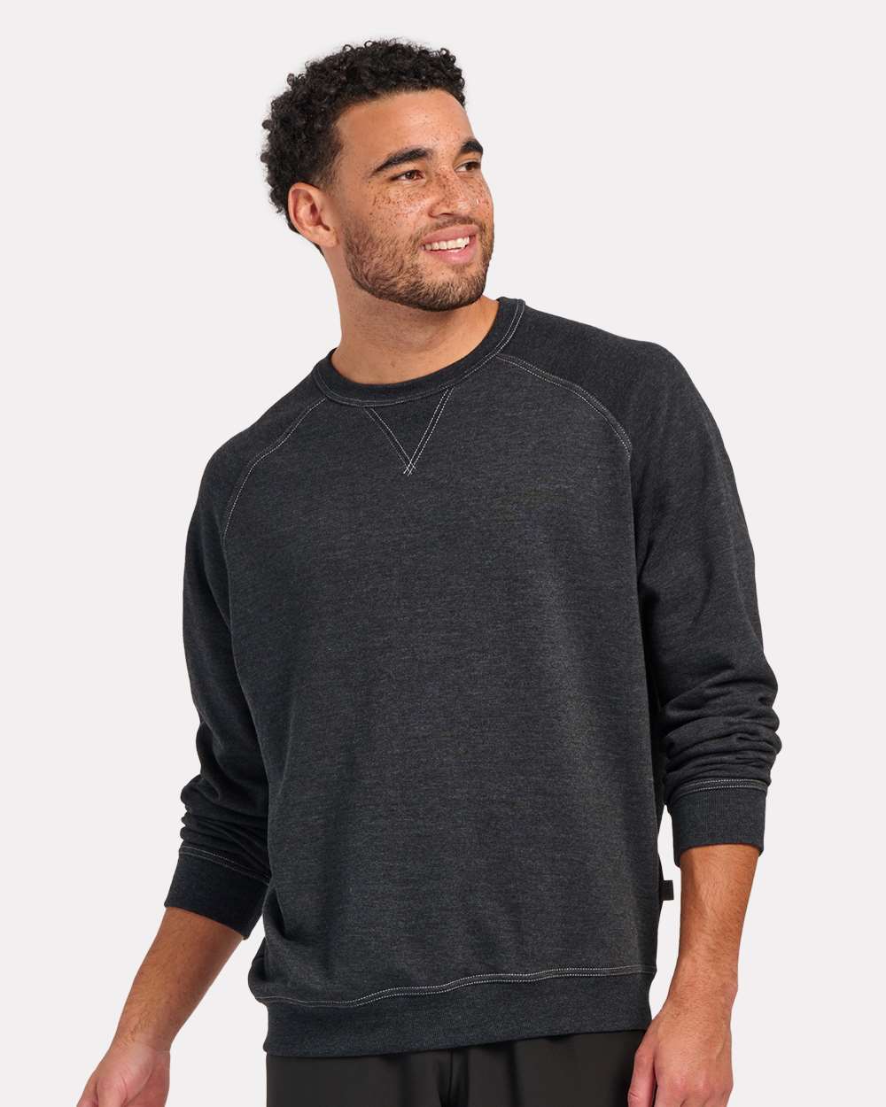 Front View of Charcoal Heather French Terry Crew Pullover - BM5104