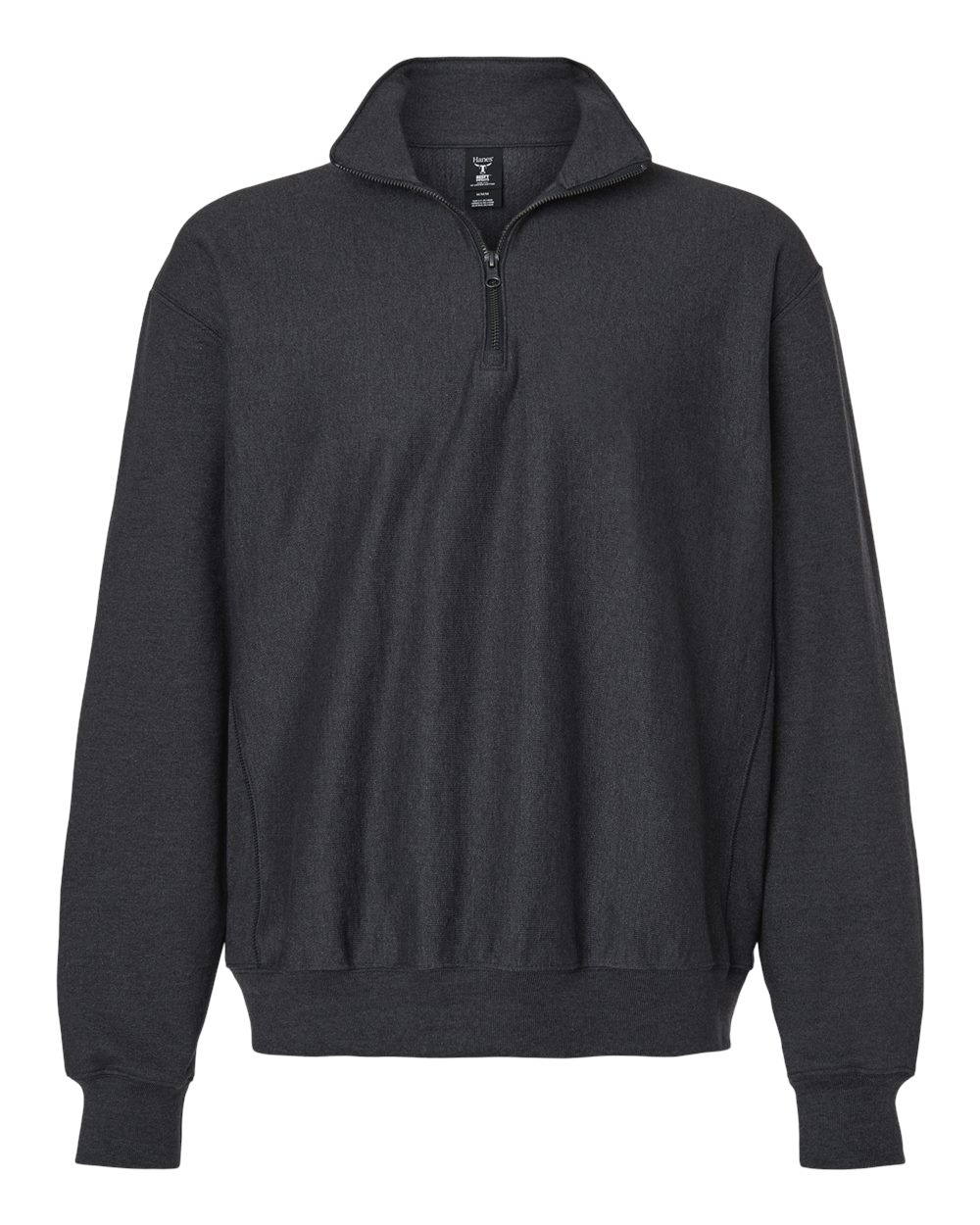 Front View of Charcoal Heather Men&#39;s Beefy® Sweats Premium Heavyweight Quarter-Zip Sweatshirt - OG900