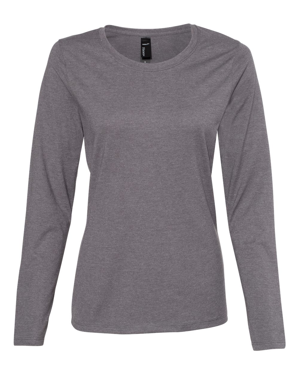 Front View of Charcoal Heather Perfect-T Women’s Long Sleeve Scoopneck T-Shirt - S04LS