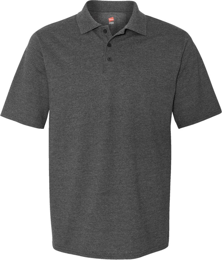Front View of Charcoal Heather Piqué Polo - 055P