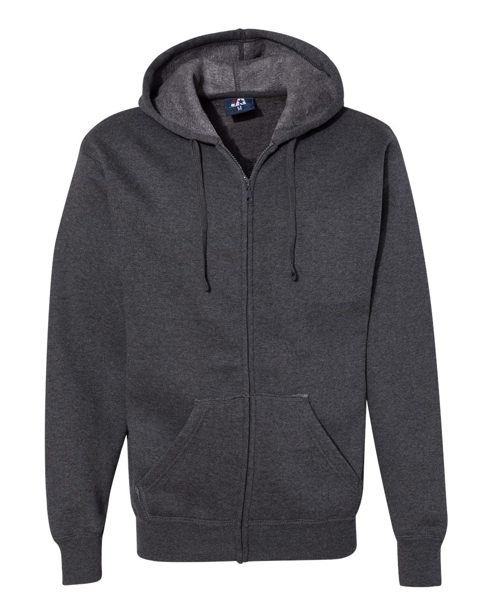 Front View of Charcoal Heather Premium Full-Zip Hooded Sweatshirt - 8821