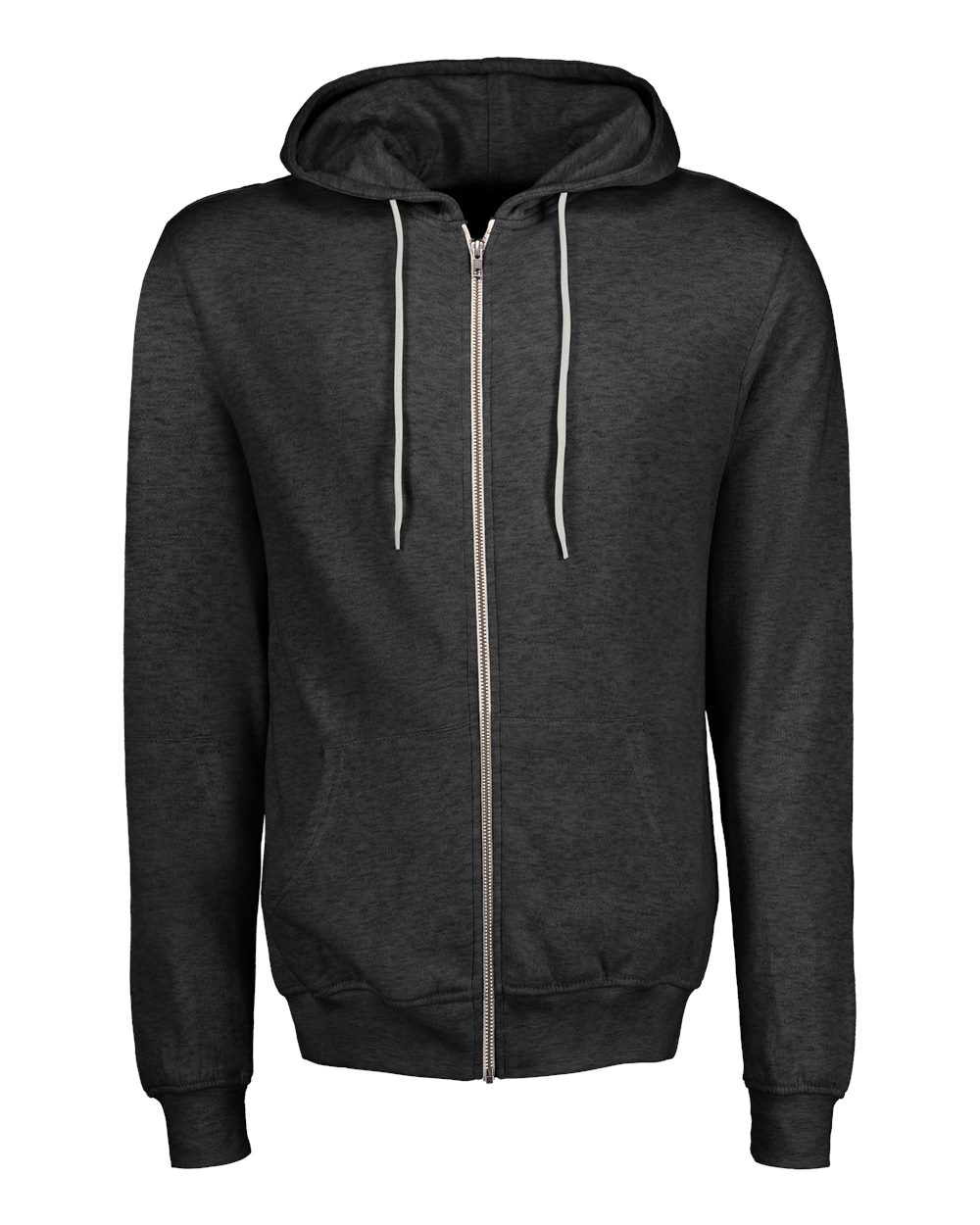 Front View of Charcoal Heather Retro Heather Full-Zip Hooded Sweatshirt - 2349