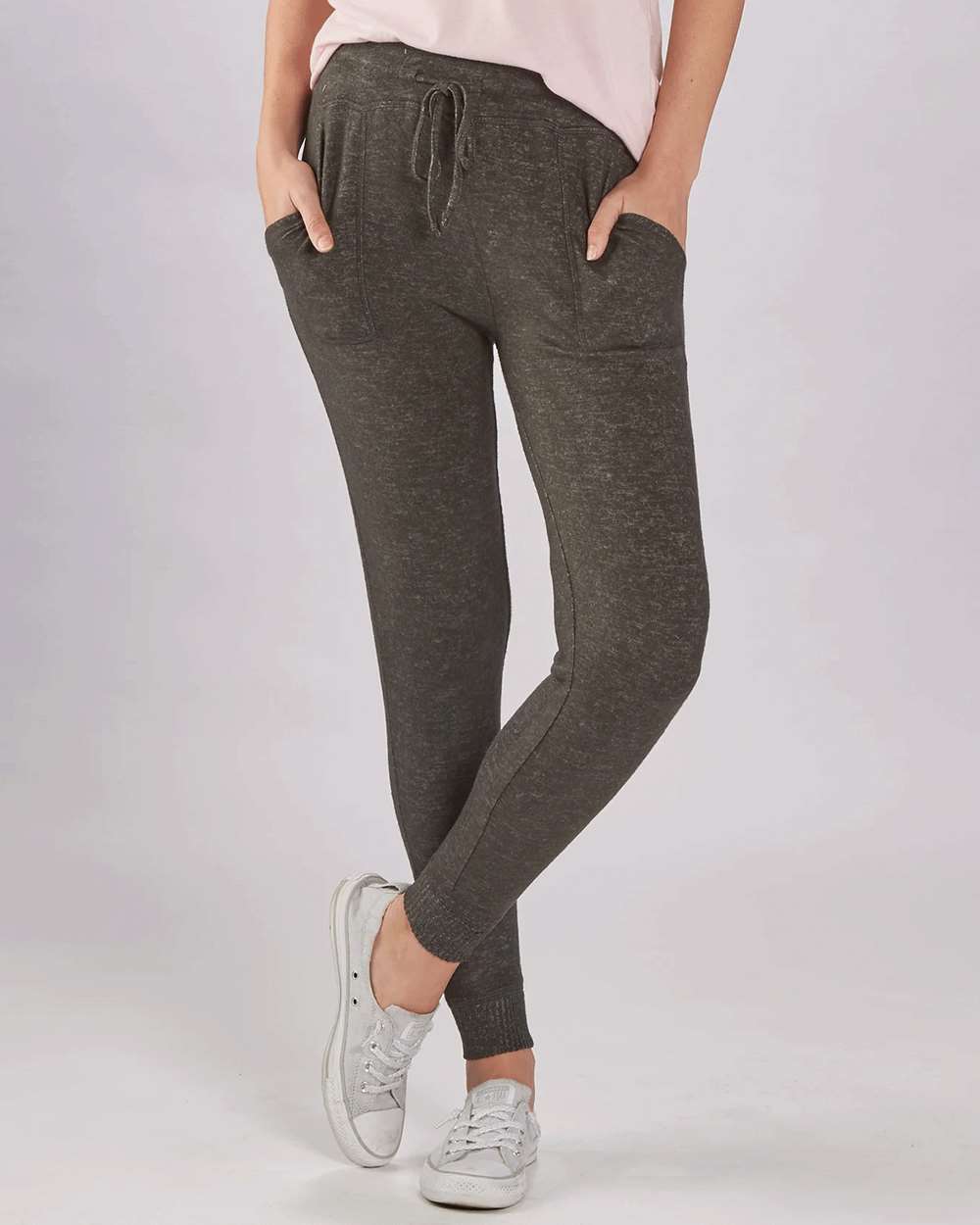 Front View of Charcoal Heather Women&#39;s Cuddle Fleece Joggers - L09