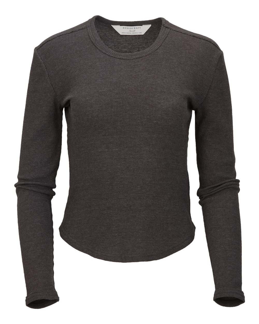Front View of Charcoal Heather Women's Waffle Knit Baby Long Sleeve T-Shirt - BW3103