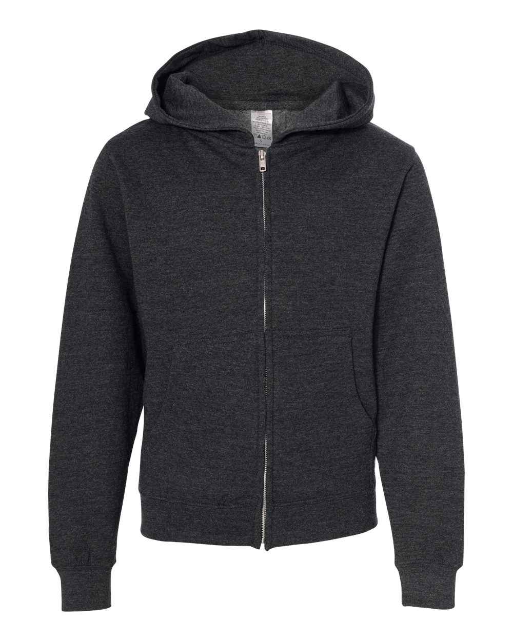 Front View of Charcoal Heather Youth Midweight Full-Zip Hooded Sweatshirt - SS4001YZ