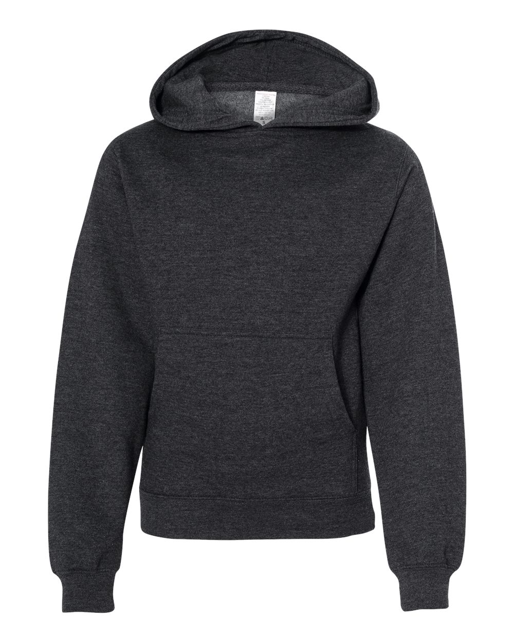 Front View of Charcoal Heather Youth Midweight Hooded Sweatshirt - SS4001Y