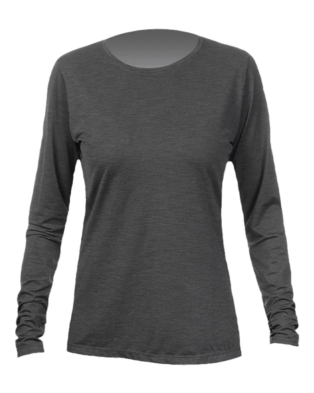 Front View of Charcoal Heathered Women's Breeze Tech Long Sleeve T-Shirt - WSBRZL0