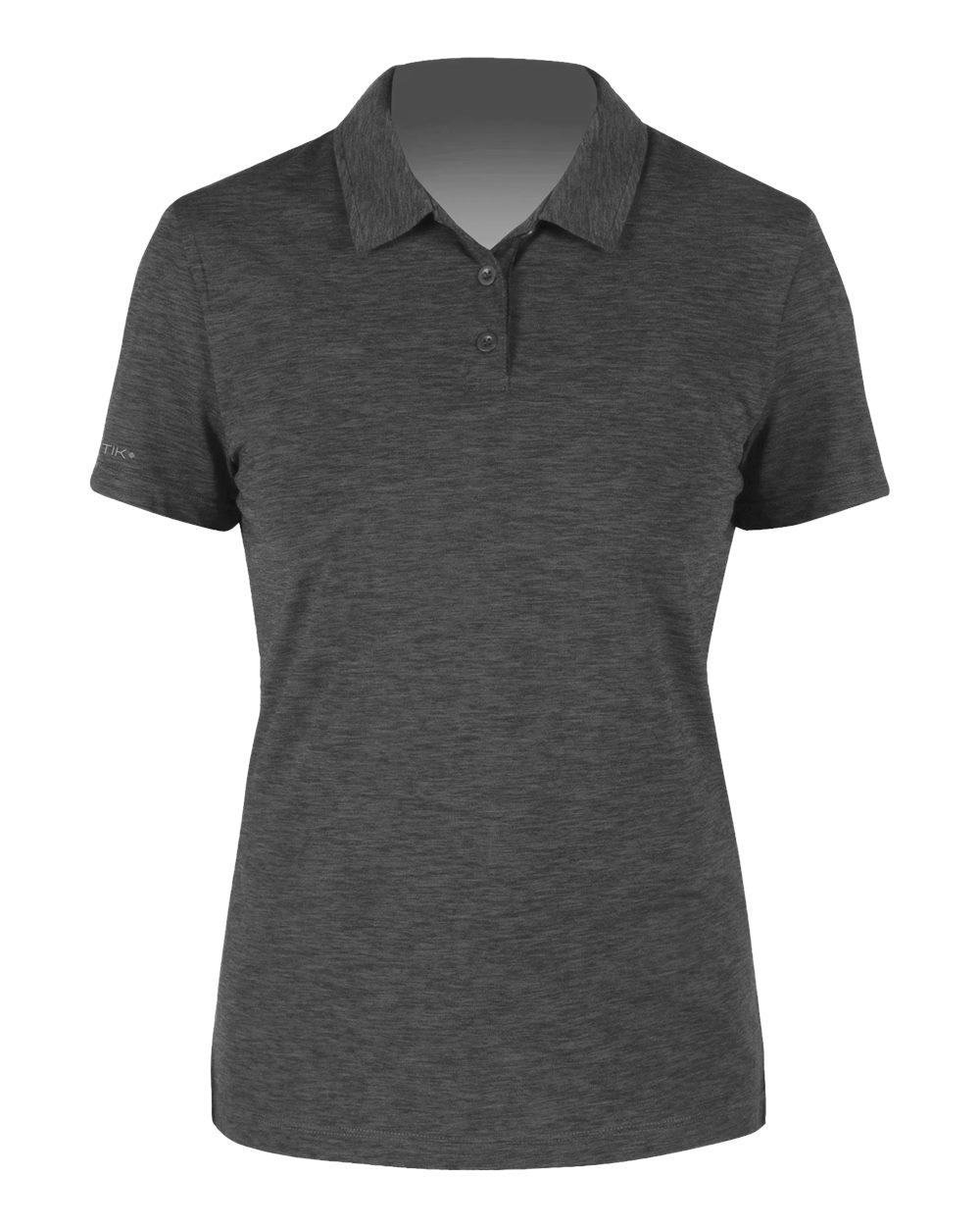 Front View of Charcoal Heathered Women's Breeze Tech Polo - WPBRZS1