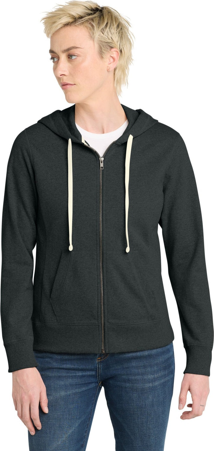 Front View of Charcoal Hthr District Women's Re-Fleece Full-Zip Hoodie DT8103